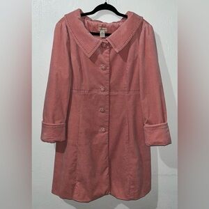 Anthropologie Elevenses Pink Pea Coat Exaggerated Stitching Corduroy Size 14